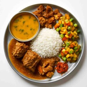 Mutton Thali (Rice + Dal + Vaja + Sabji + Mutton curry (2 pcs) + Chutney)